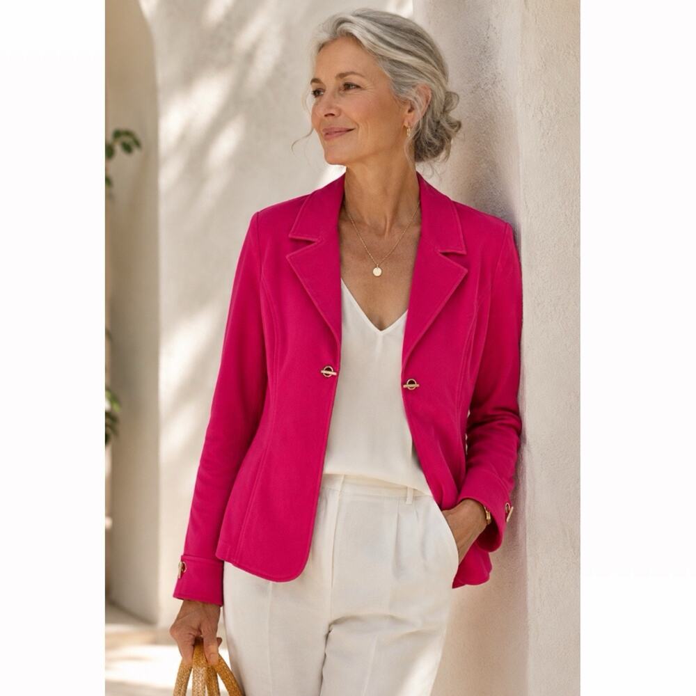 St. John Sport Blazer Hot Pink Size M Designer Chic Dopamine Dressing